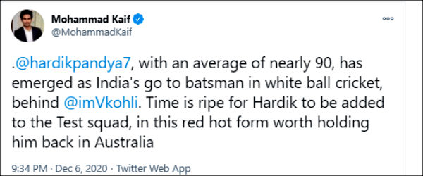 Mohammad Kaif Calls For Hardik Pandyas Addition To Test Squad 