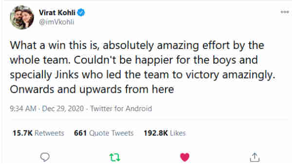 விராட் கோலி பாராட்டு 