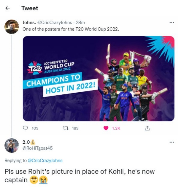 ICC T20 World cup No Place for Rohit sharma in Promotional Poster