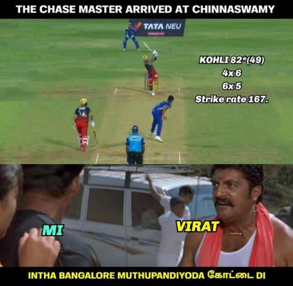 stunning memes from social media after rcb King Virat Kohli beats Mumbai in IPL 2023 