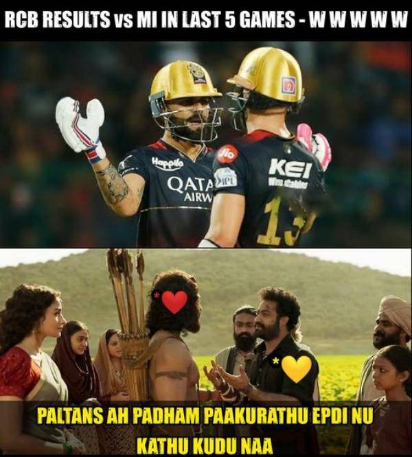 stunning memes from social media after rcb King Virat Kohli beats Mumbai in IPL 2023 