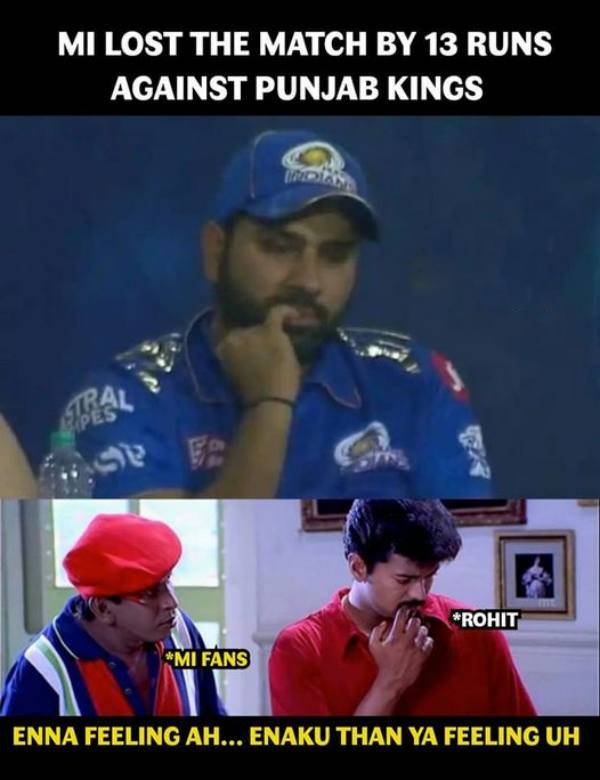 Fans created some Stunning Memes in Social Media After Punjab defeats Mumbai by 13 Runs 