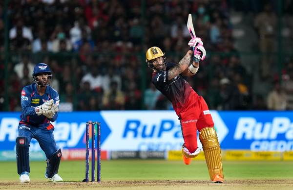 RCB Captain Faf Du Plessis smashes a 115M six against Lucknow in IPL 2023 