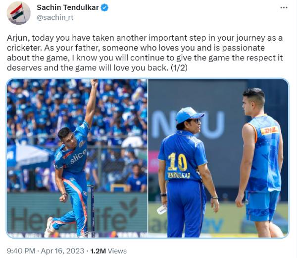 IPL 2023 - sachin tendulkar heart felt message to his son arjun tendulkar