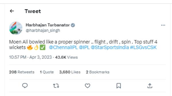 After CSK beats LSG by 12 runs, Ex CSK Player Harbhajan singh tweets in Tamil which supports MS Dhoni and team in IPL 2023