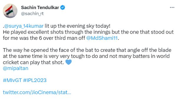 Suryakumar yadav six against Mohammad Shami in the third region is a standout shot says Sachin Tendulkar 