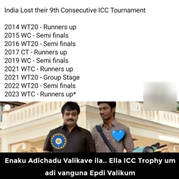 After the failure of Indian Team in WTC Final, Fans created some stunning Memes from Social Media 