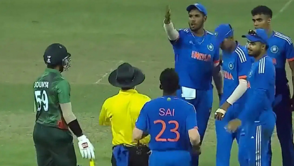 Fight between Soumya Sarkar and Harshit Rana during India A vs Ban A in the Semi final of emerging Asia Cup 