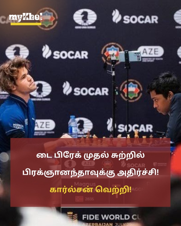 Magnus Carlsen won the Tie Breaker of the First Match against Praggnanandhaa in the chess World Cup finals Magnus Carlsen won the Tie Breaker of the First Match against Praggnanandhaa in the chess World Cup finals