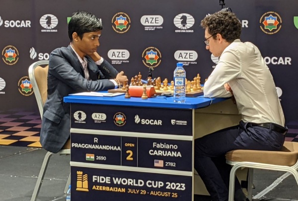 Praggnanandhaa manages to draw against Fabiano Caruana in the Chess World Cup 2023 