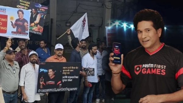 Massive Protest Outside Sachin Tendulkars House Over Paytm Online Gaming Advertisement in Mumbai 