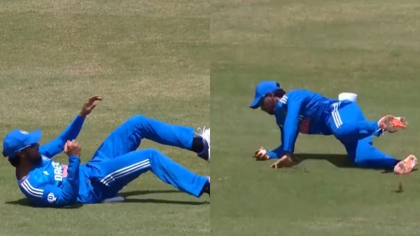 Fantastic Catch by Tilak Varma like Jadeja in the Debut Match against WI Batsmet Johnson Charles 