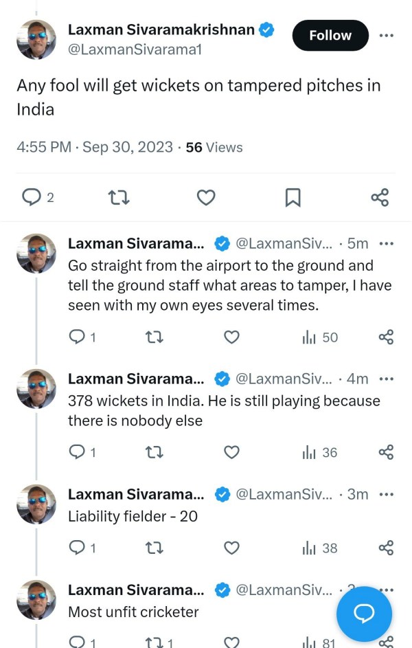 Laxman Sivaramakrishnan says Ashwin tamper the pitch to get more wickets in India