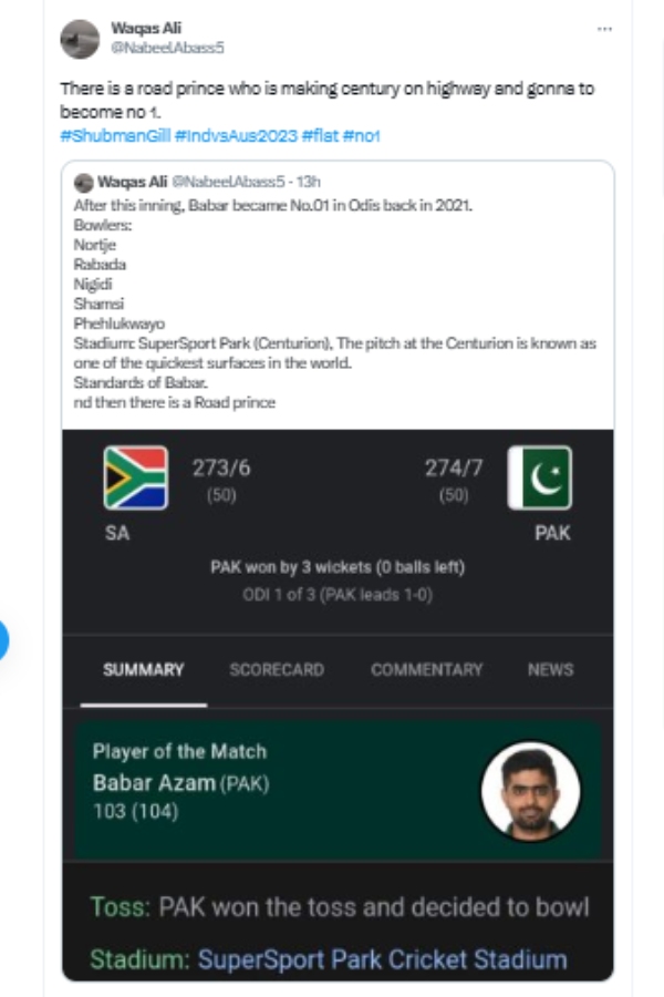 Pakistan fans says Shubman Gill is Road prince after India vs Australia 2nd ODI