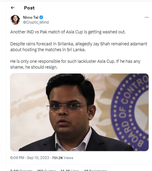 IND vs PAK : Jay Shah criticized by fans as rain stopped the match 