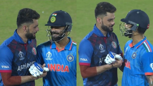 IND vs AFG: IPL Fighters Virat Kohli and Naveen Ul Haq hugs and smiles each other in World Cup 2023 