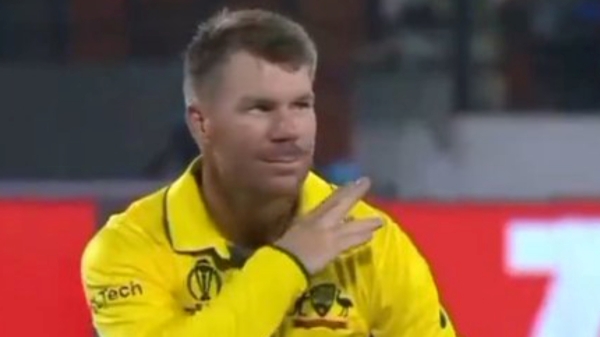 David Warner dances for Pushpa Movie song during World Cup Warm Up Match against Pakistan in Hyderabad 