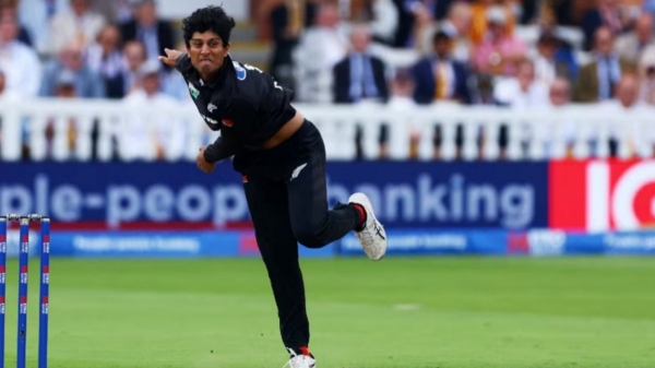 Indian Origin player Rachin Ravindra playing for New Zealand in world cup match against England