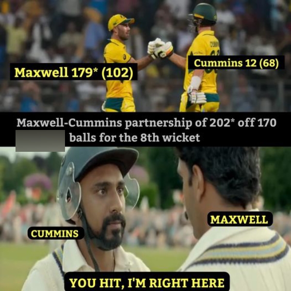 Fantastic memes from Social Media about Australias Glenn Maxwell oneman show against Afghanistan in the World Cup 2023 