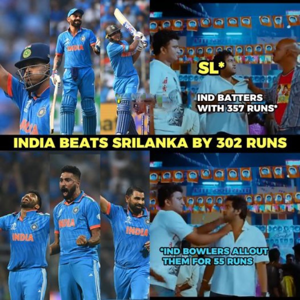 ICC World Cup 2023 Fantastic memes from social media after india won by 302 runs against Srilanka