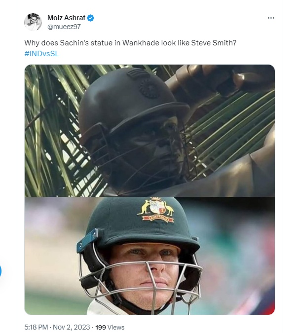 INDIA vs SRI LANKA : Sachin Tendulkar statue looks like Steve Smith in a closer look 