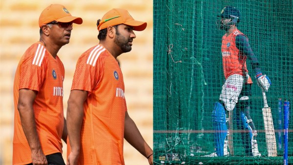 ICC ODI World Cup 2023 IND vs SL : Rohit Sharma, Rahul Dravid talk with Shreyas Iyer