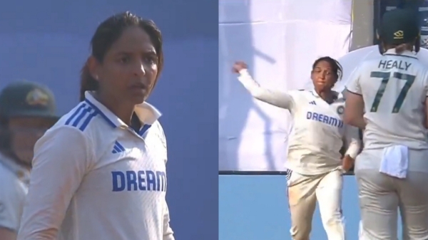 India women vs australia women - Harmanpreet kaur throws a ball towards batter made controversy