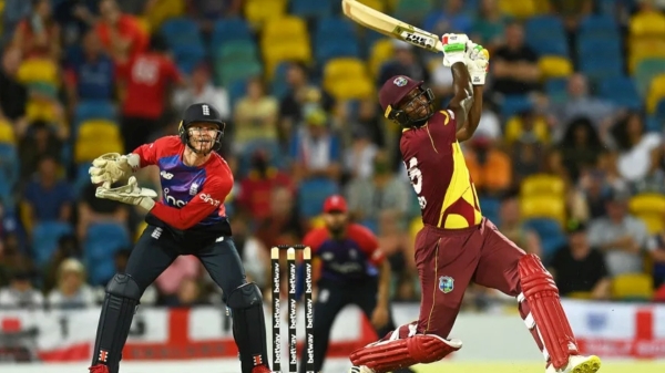 ENG vs WI : Mumbai Indian Player Romario shepherd hits a 112 M long six against England at Antigua 