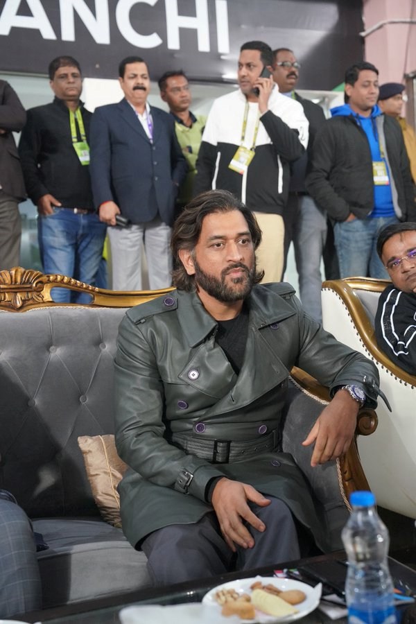 CSK Captain MS Dhoni seen in the Match between India vs Germany FIH Womens Olympic Qualifiers at Ranchi