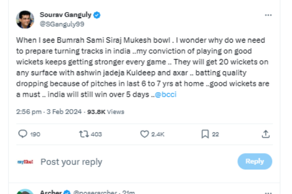 IND vs ENG : Indian team batting quality is dropping for the last 6 to 7 years because of pitches says Sourav Ganguly 