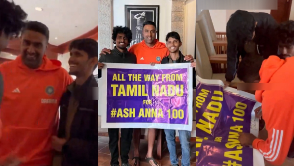 IND vs ENG Ravichandran Ashwin meets Tamilnadu fans who travelled to Dharamsala with Ash Anna 100 banner