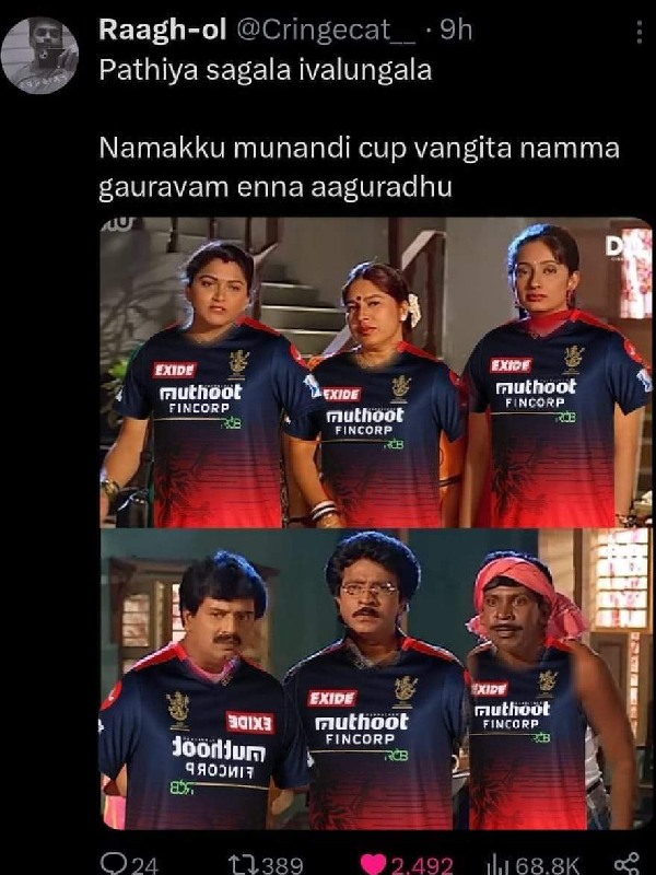 WPL 2024 - Meme which trolls RCB mens team by comparing supreme performance of womens team