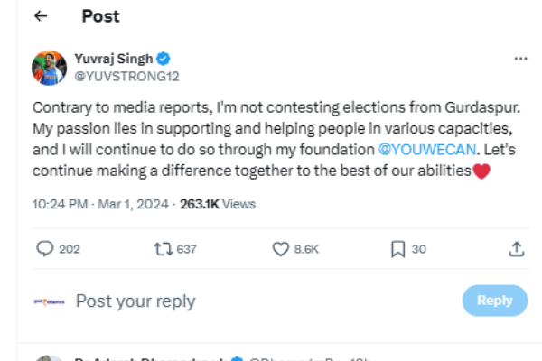 I am contesting in Parliament elections for Gurdaspur for BJP says Indian former Cricketer Yuvraj Singh 