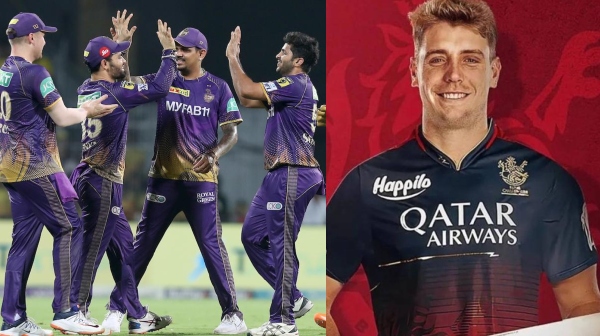 IPL 2024 RCB vs KKR Cameron Green attacks KKR Star Spinner Sunil Narine to get the runs in the powerplay at chinnaswamy Stadium