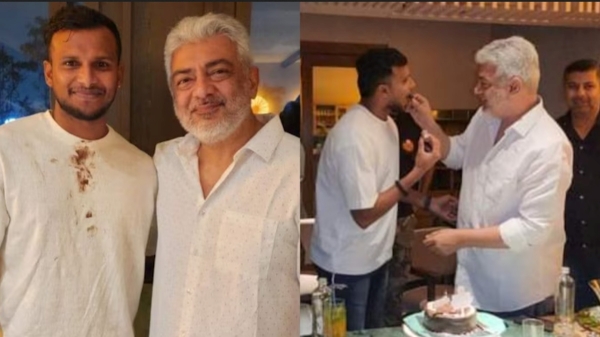 IPL 2024 CSK vs SRH Actor Ajith Kumar celebrated Cricketer T Natarajan s 33rd birthday at Hyderabad and photos are trending