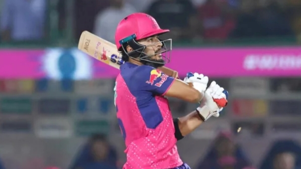 IPL 2024 RR vs GT Riyan Parag Six hits a baby in the stadium during the Match against Gujarat Titans