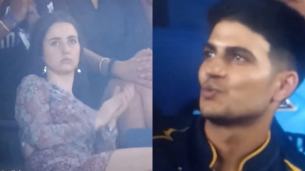IPL 2024 Shubman Gill looking at a fan girl in big screen