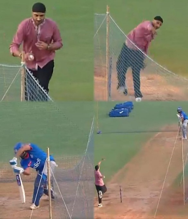 IPL 2024 MI vs KKR Harbhajan Singh bowling to Rohit Sharma during the net session at wankhede