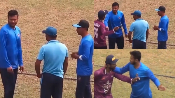 Shakib al hasan caught in controversy as he grab fan neck who try to take selfie