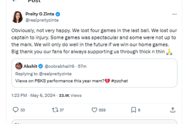 IPL 2024 CSK vs PBKS Punjab Kings owner Preity Zinta is not happy with the performance of the PBKS Players