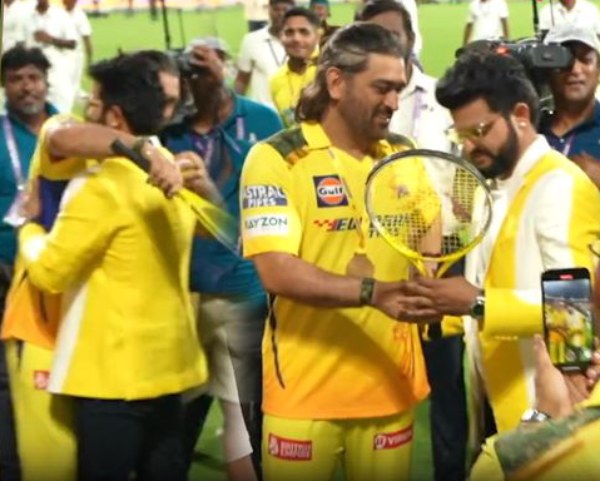 IPL 2024 CSK vs RR - MS Dhoni hugs suresh raina in final league game at chepauk