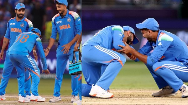 IND vs NZ Champions Trophy 2025 Virat Kohli Touches Axar Patel s Feet After Crucial Wicket Against New Zealand