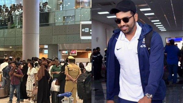 Rohit Sharma Varun Chakravarthy and Ravindra Jadeja Arrive India After Champions Trophy Victory