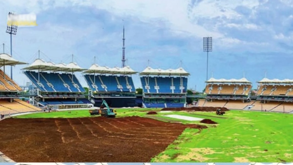 Chennai Chepauk stadium outfield being renovated