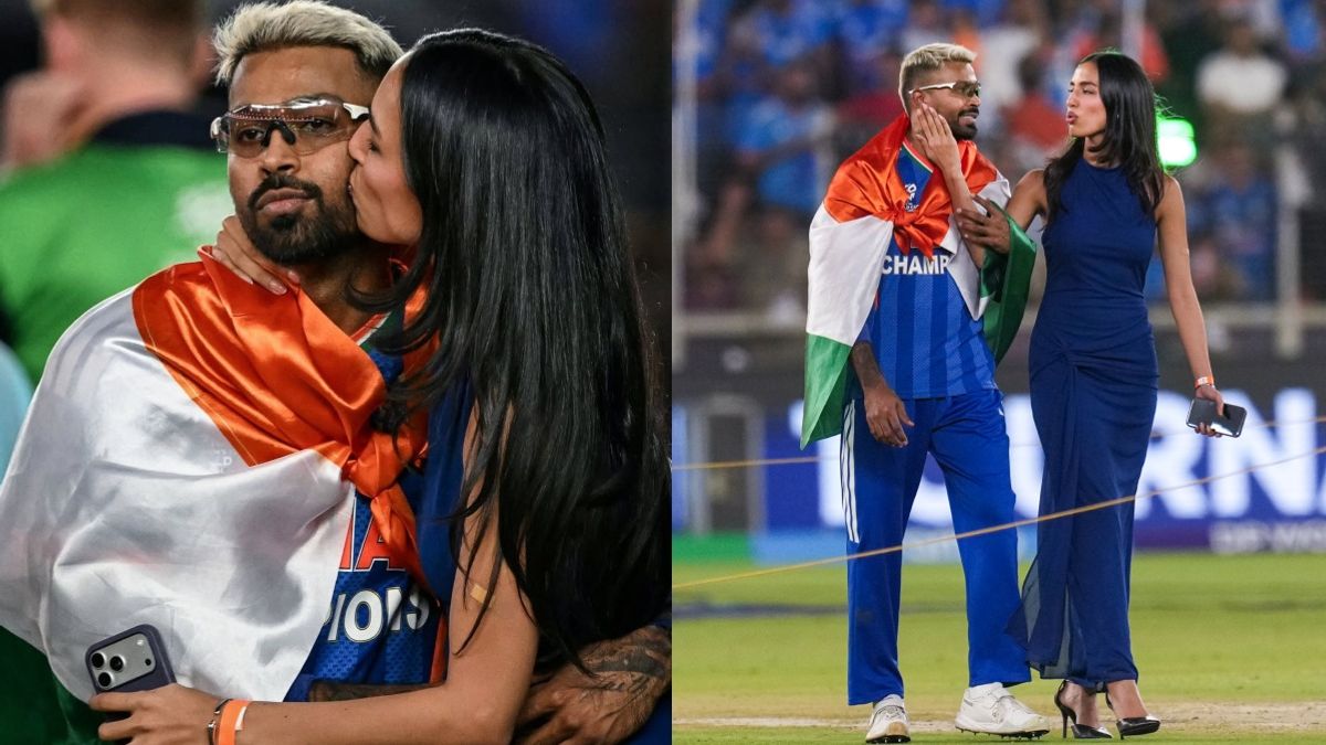 IND vs NZ: 1 லட்சம் ரசிகர்கள் முன் ஹர்திக் பாண்டியாவுக்கு முத்தம் தந்த காதலி..  என் அதிர்ஷ்டம் நீ!