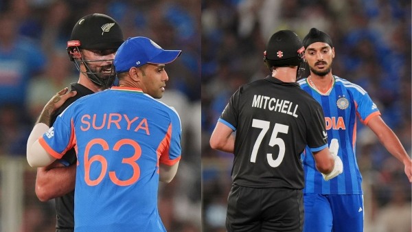 IND vs NZ Arshdeep Singh s Heated Exchange with Daryl Mitchell Suryakumar Yadav Steps in to Calm Tensions