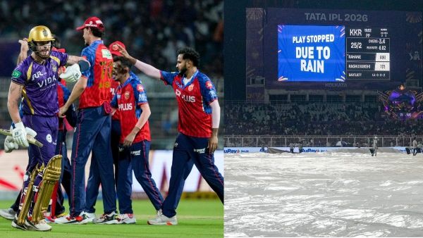 IPL 2026 Rain report KKR vs PBKS Match at Eden Gardens with Ajinkya Rahane and Angkrish at Crease