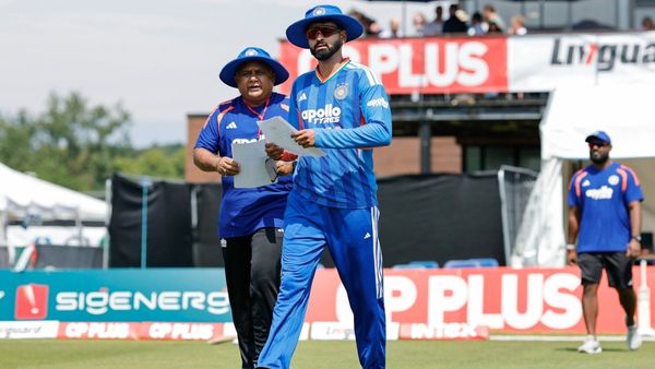 Captain Shreyas Iyer at the toss India vs Ireland T20