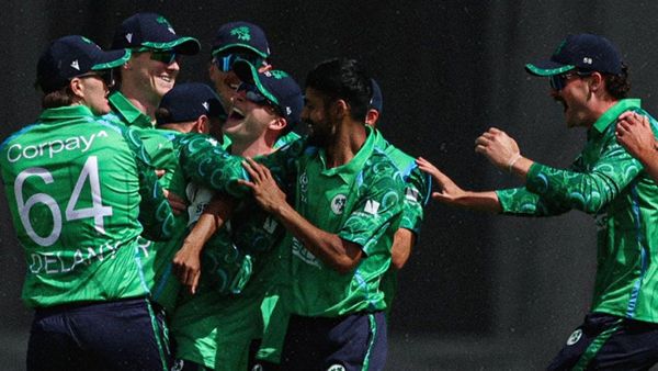 Ireland cricket team celebrating historic series victory