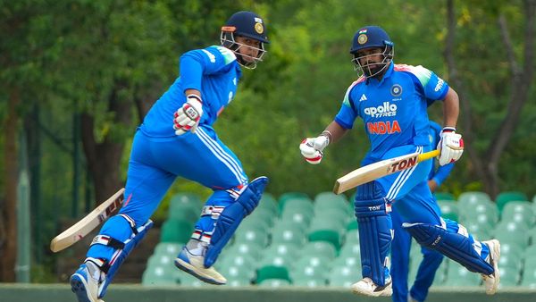 Scoreboard showing early penalty runs for Sri Lanka A Scoreboard showing early penalty runs for Sri Lanka A